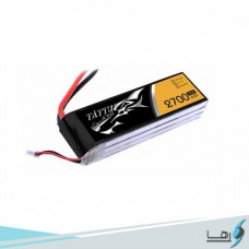 تصویری از نمای رو به روی باتری لیتیوم پلیمر 3 سل Gens Ace Tattu 2700mAh 25C همراه سیم های کانکتور متصل به باتری به رنگهای قرمز و مشکی و لوگوی رها