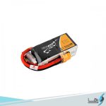 تصویری از نمای رو به روی باتری لیتیوم پلیمر 3 سل Tattu 1300mAh 75Cهمراه سیم های کانکتور متصل به باتری به رنگهای قرمز و مشکی باتری
