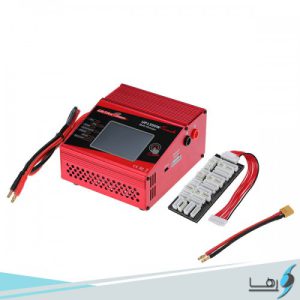 تصویر شارژر باتری 1 تا 8 سل ULTRAPOWER 1350W 40A از نمای روبه رو به رنگ قرمز به همراه سیم کانکتور و سیم بالانسر