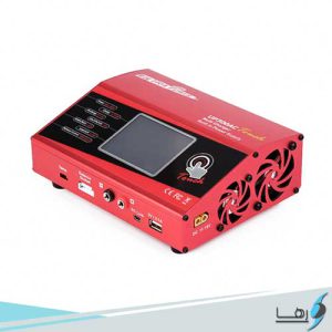 تصویری از نمای بالای شارژر باتری لیتیوم Ultra Power UP300AC 300W به رنگ بدنه ی قرمز به همراه لوگوی رها