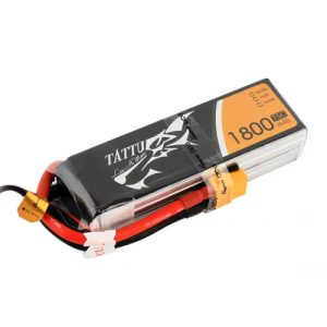 تصویری از نمای بالا باتری لیتیوم پلیمر 3 سل Tatto 1800mAh 75Cبه همراه سیم های کانکتور متصل به باتری به رنگهای قرمز و مشکی